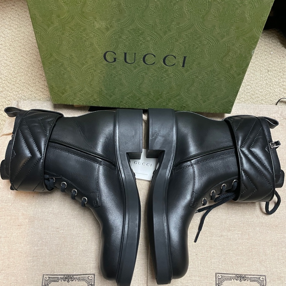 Gucci Black Flores Calf MF/Nappa Charlot Boots NWT - Picture 2 of 7